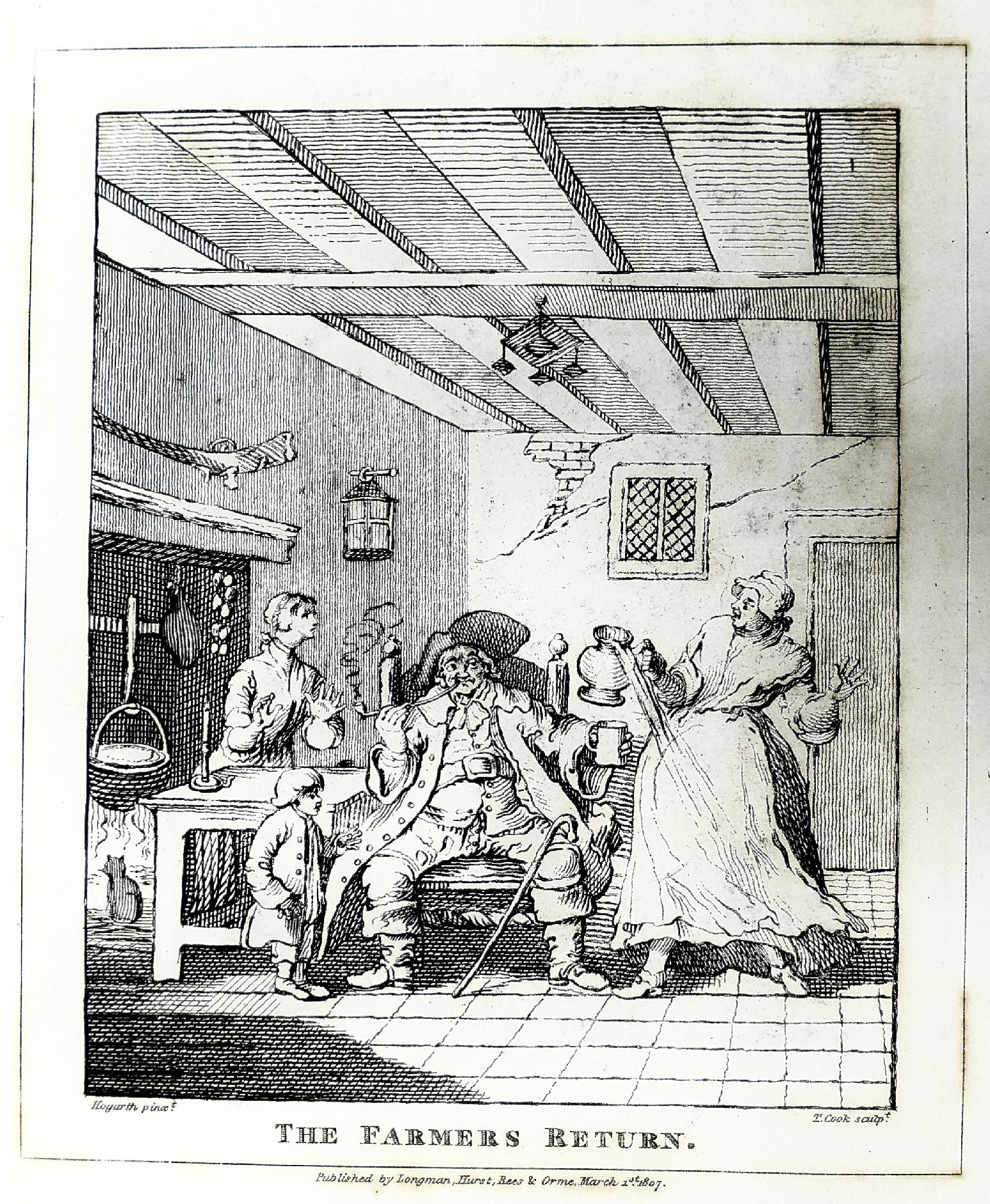 Album XIX w. oprawiony w skórę z 37 oryginalnymi rycinami W. Hogartha