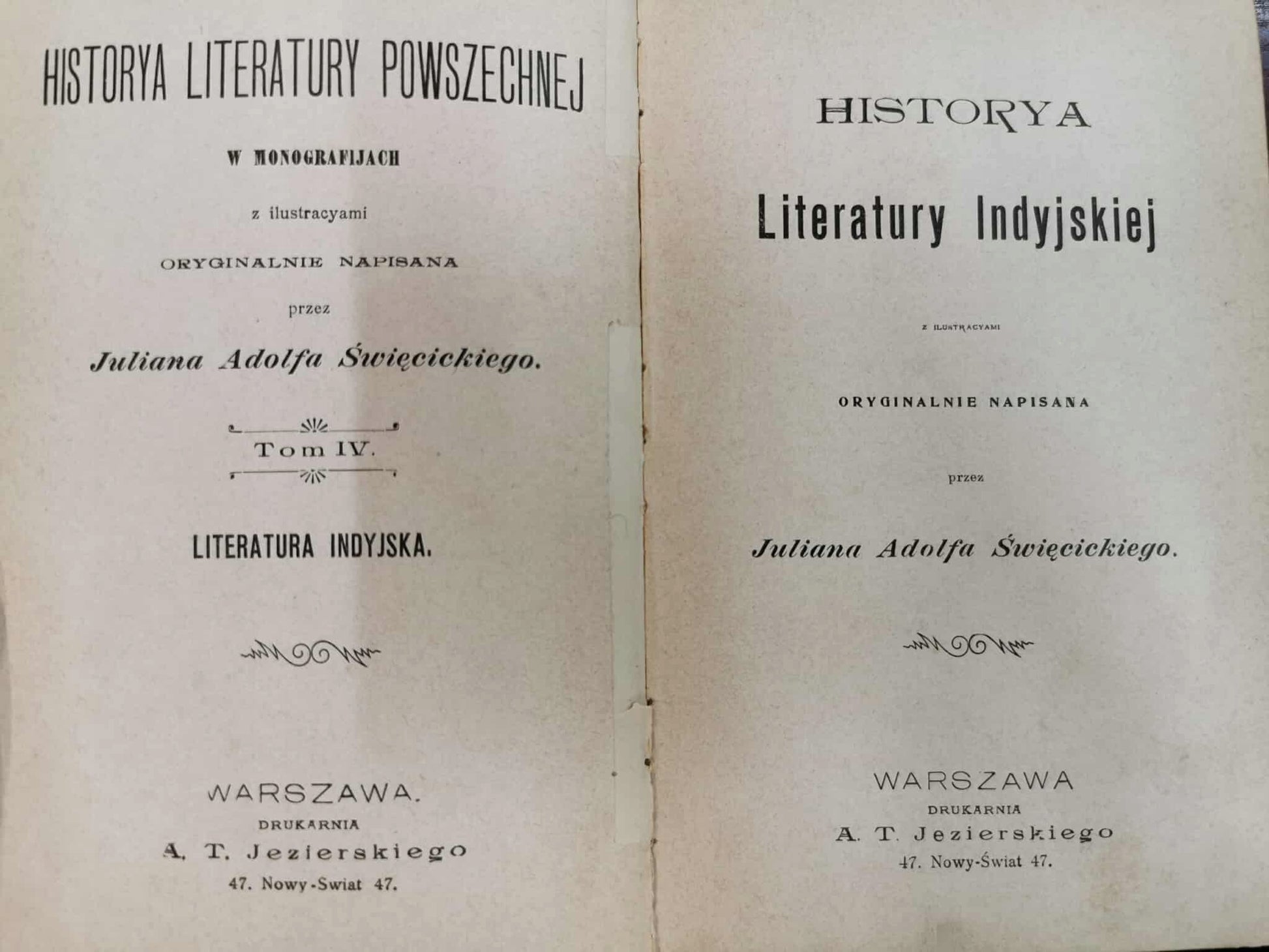 Historya literatury powszechnej, J. Święcicki, t. I-V w 6 woluminach [1901]