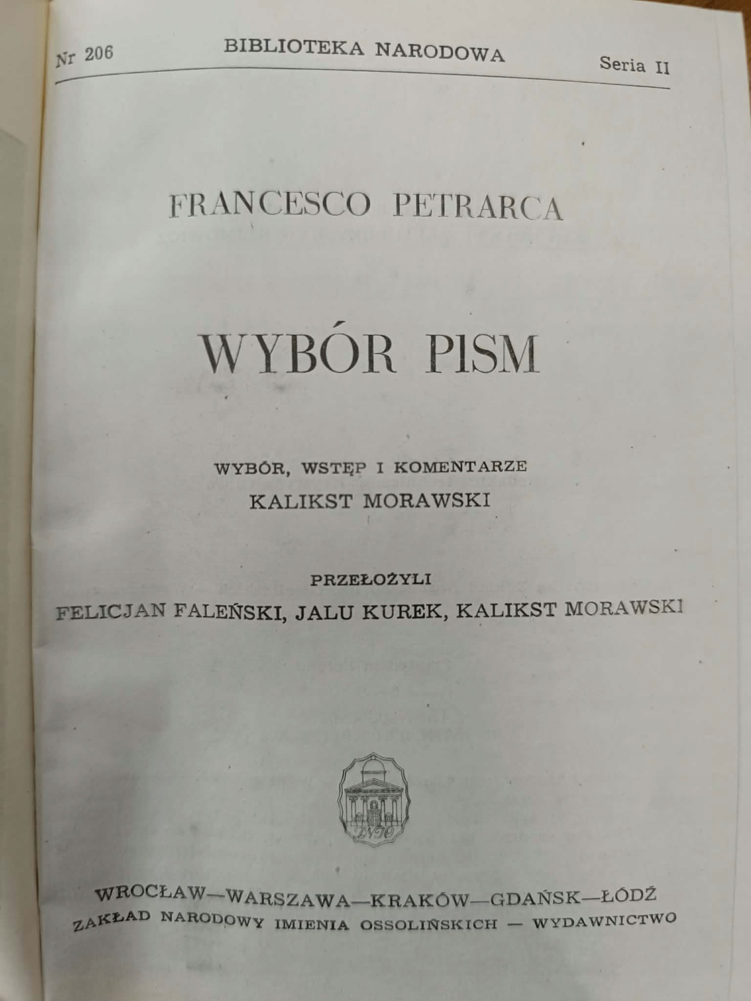 Wybór Pism, Nr 206, Seria II, Francesco Petrarca