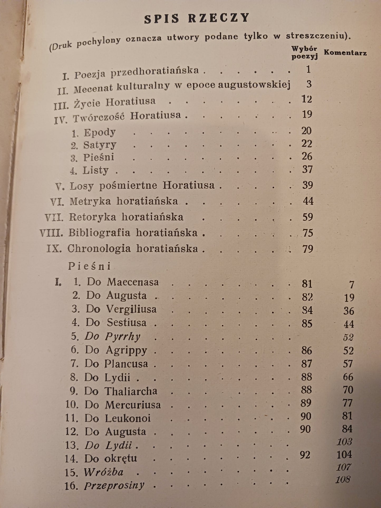 Wybór poezyj Q. Horatiusa Flaccusa + Komentarz Renata Korner [przedwojenne]
