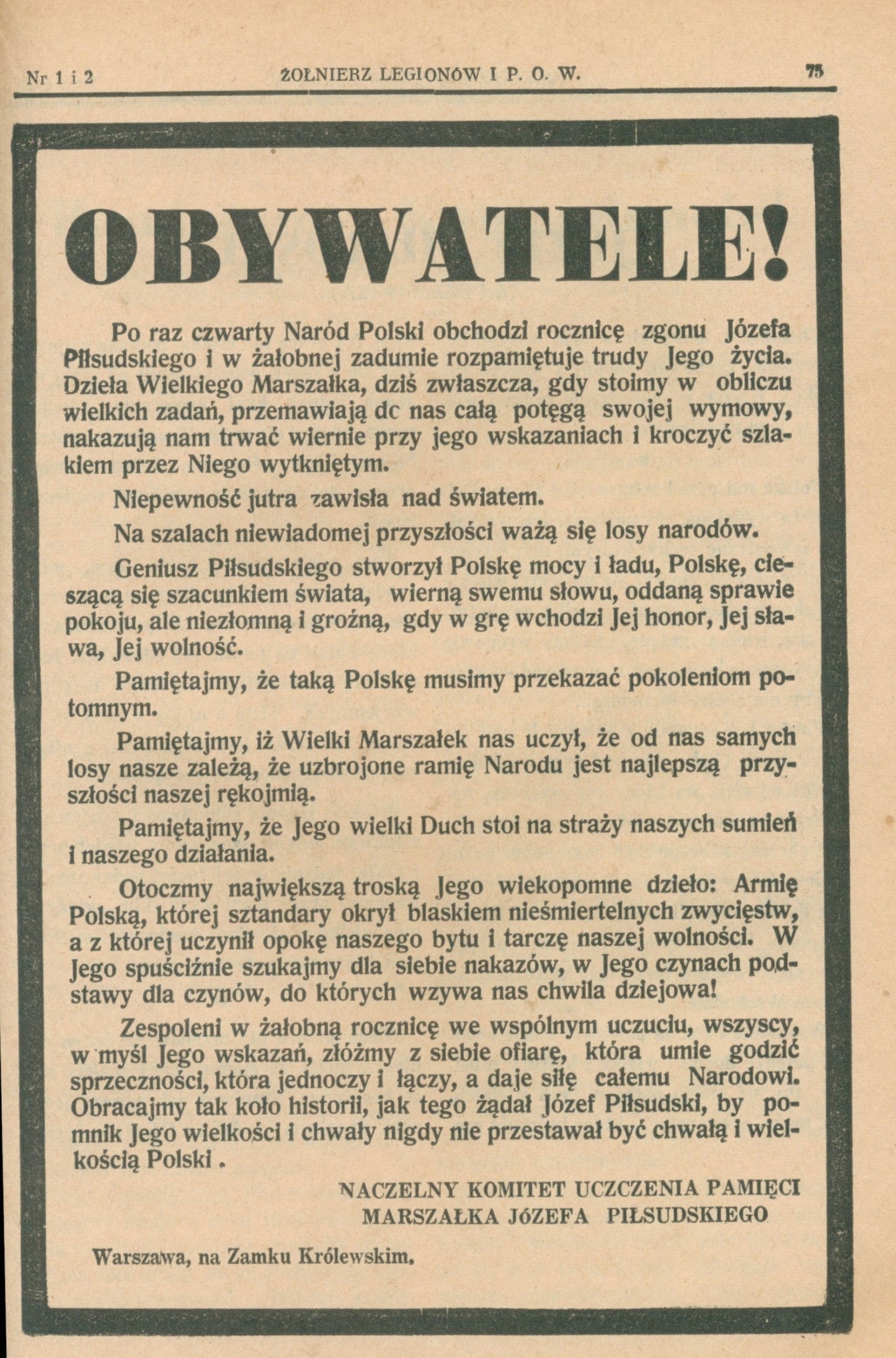 Kwartalnik Żołnierz Legionów i P. O. W. Rok III Nr 1 i 2 [Warszawa 1939]