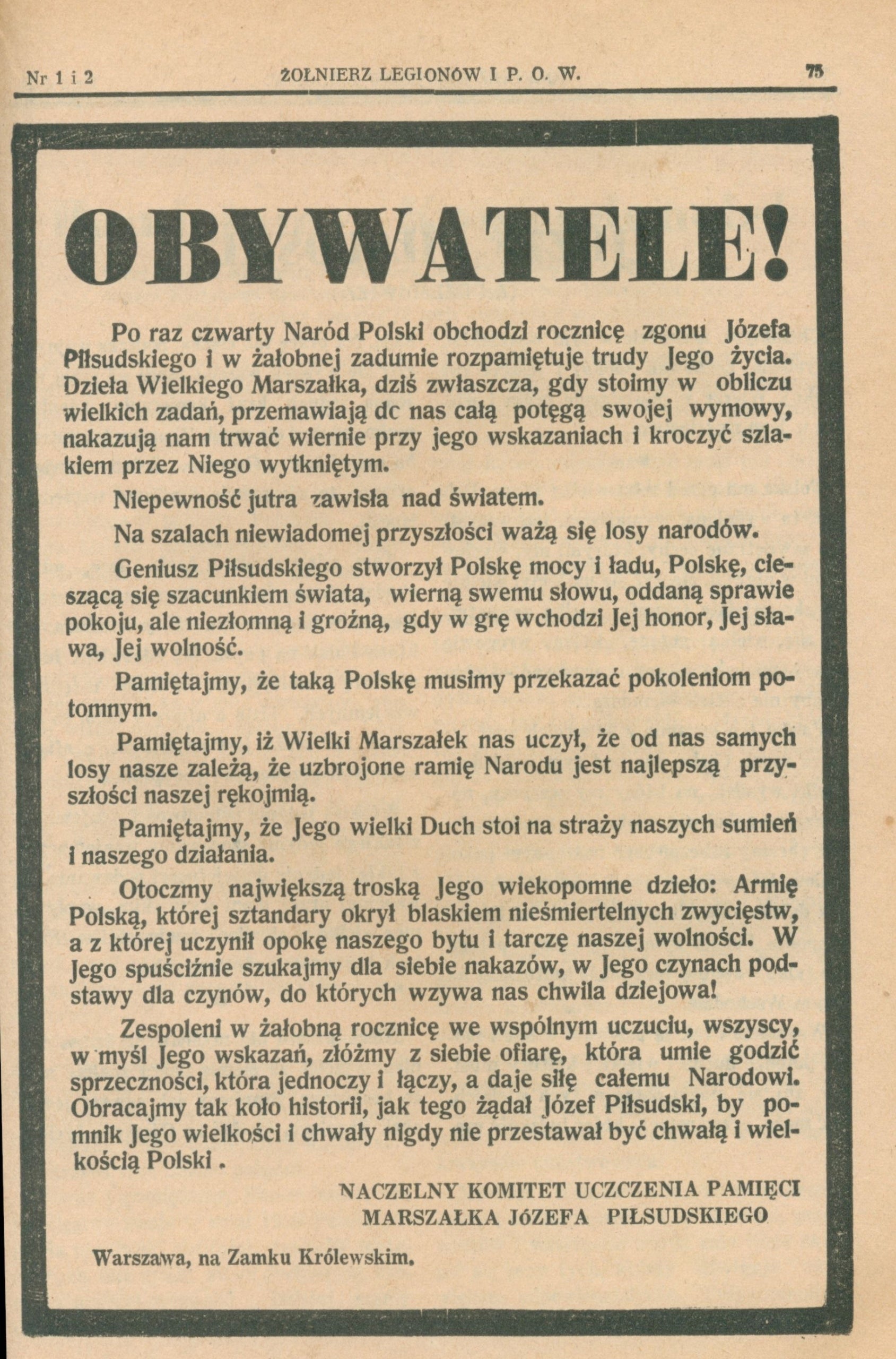 Kwartalnik Żołnierz Legionów i P. O. W. Rok III Nr 1 i 2 [Warszawa 1939]