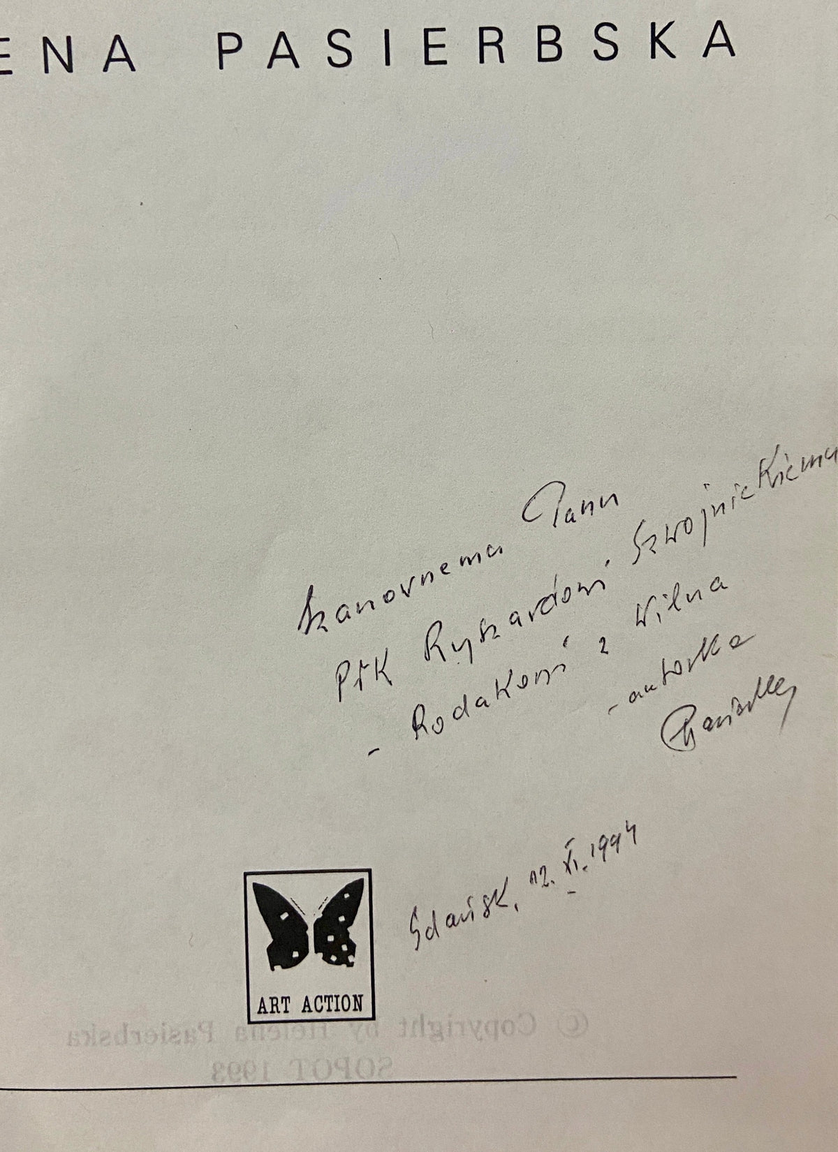 Helena Pasierbska Ponary Wileńska Golgota [dedykacja odautorska]