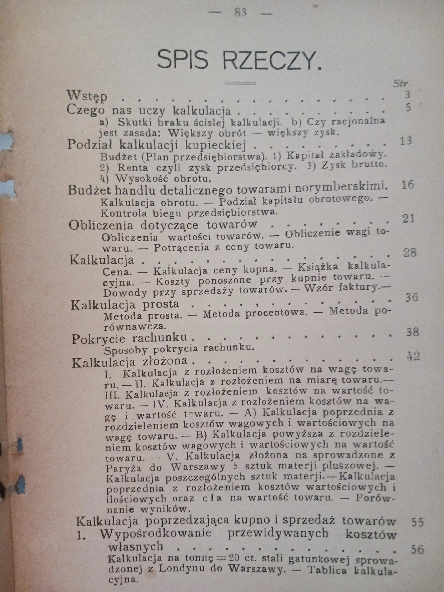 Kalkulacja w handlu towarowym M. Pacoszyński [wydanie z roku 1914]