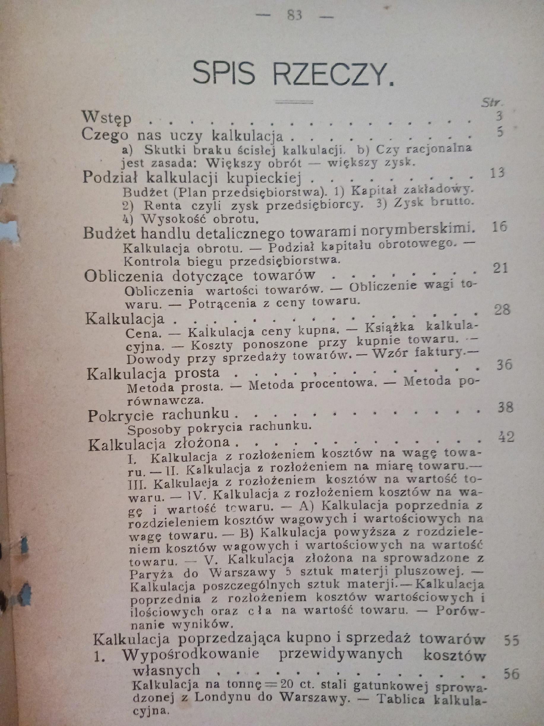 Kalkulacja w handlu towarowym M. Pacoszyński [wydanie z roku 1914]
