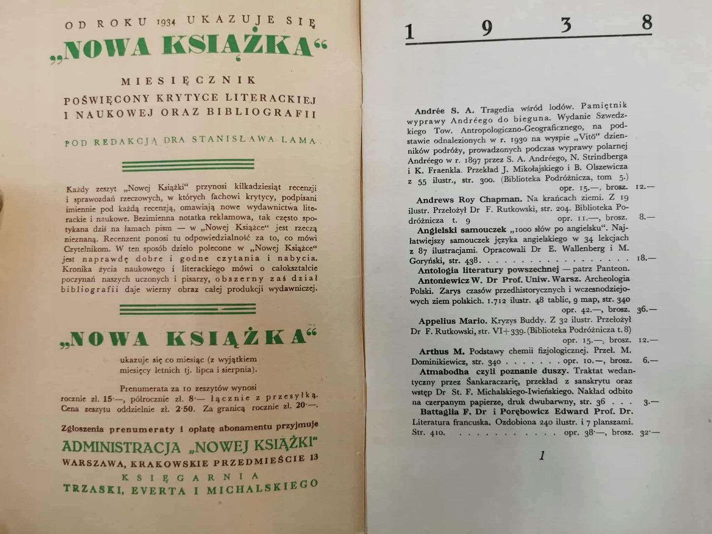Katalog księgarni wydawniczej Trzaski, Everestu i Michalskiego [1938]