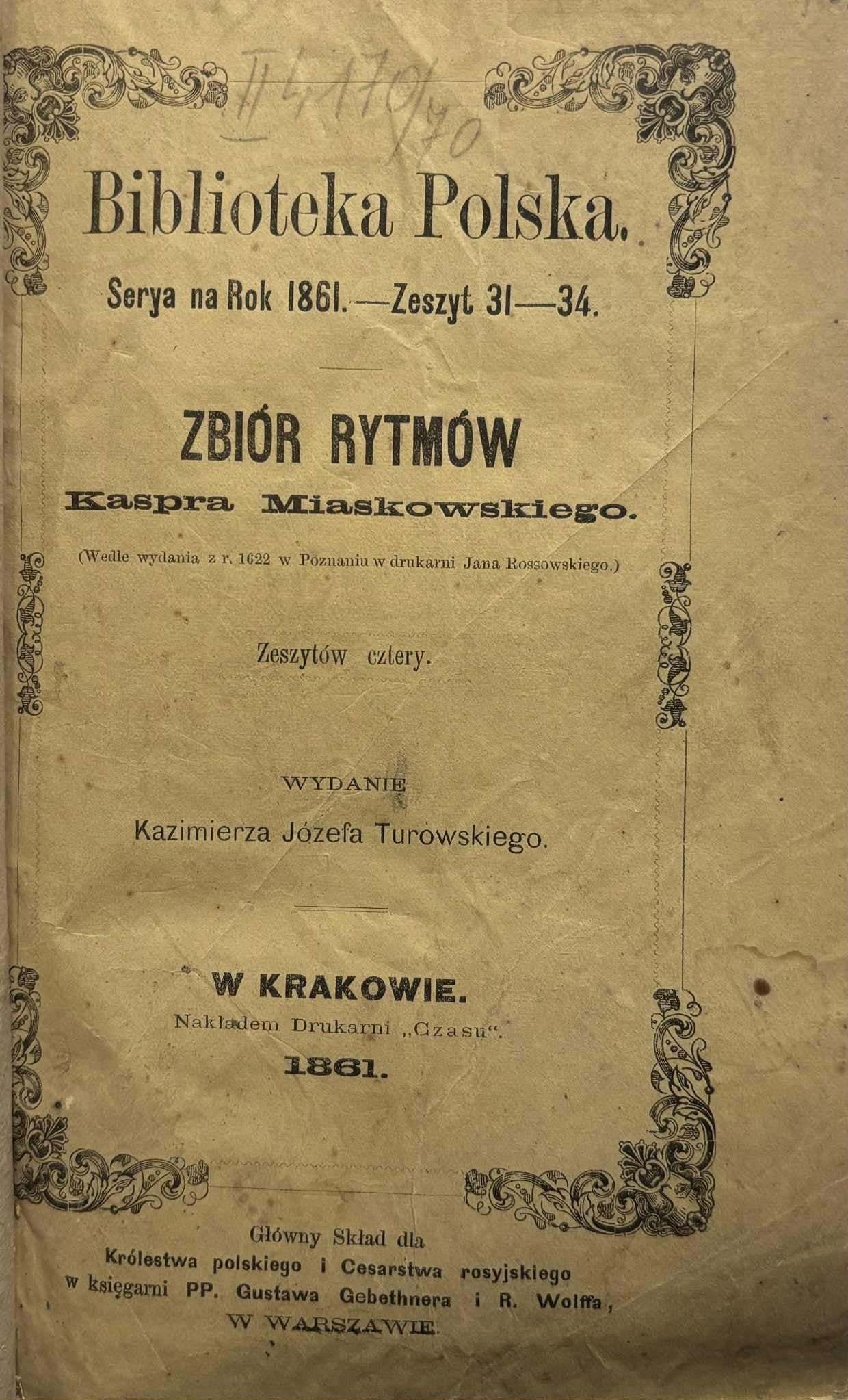 Zbiór rytmów Kaspra Miaskowskiego [Kraków 1861]