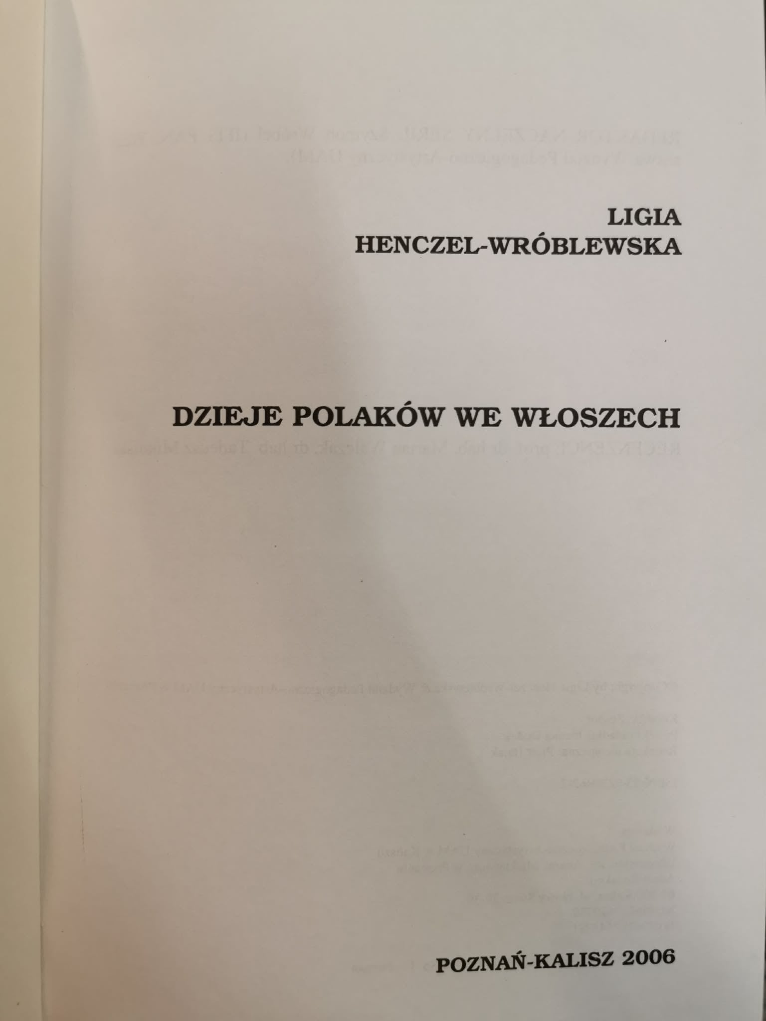 Dzieje Polaków we Włoszech, L. Henczel - Wróblewska