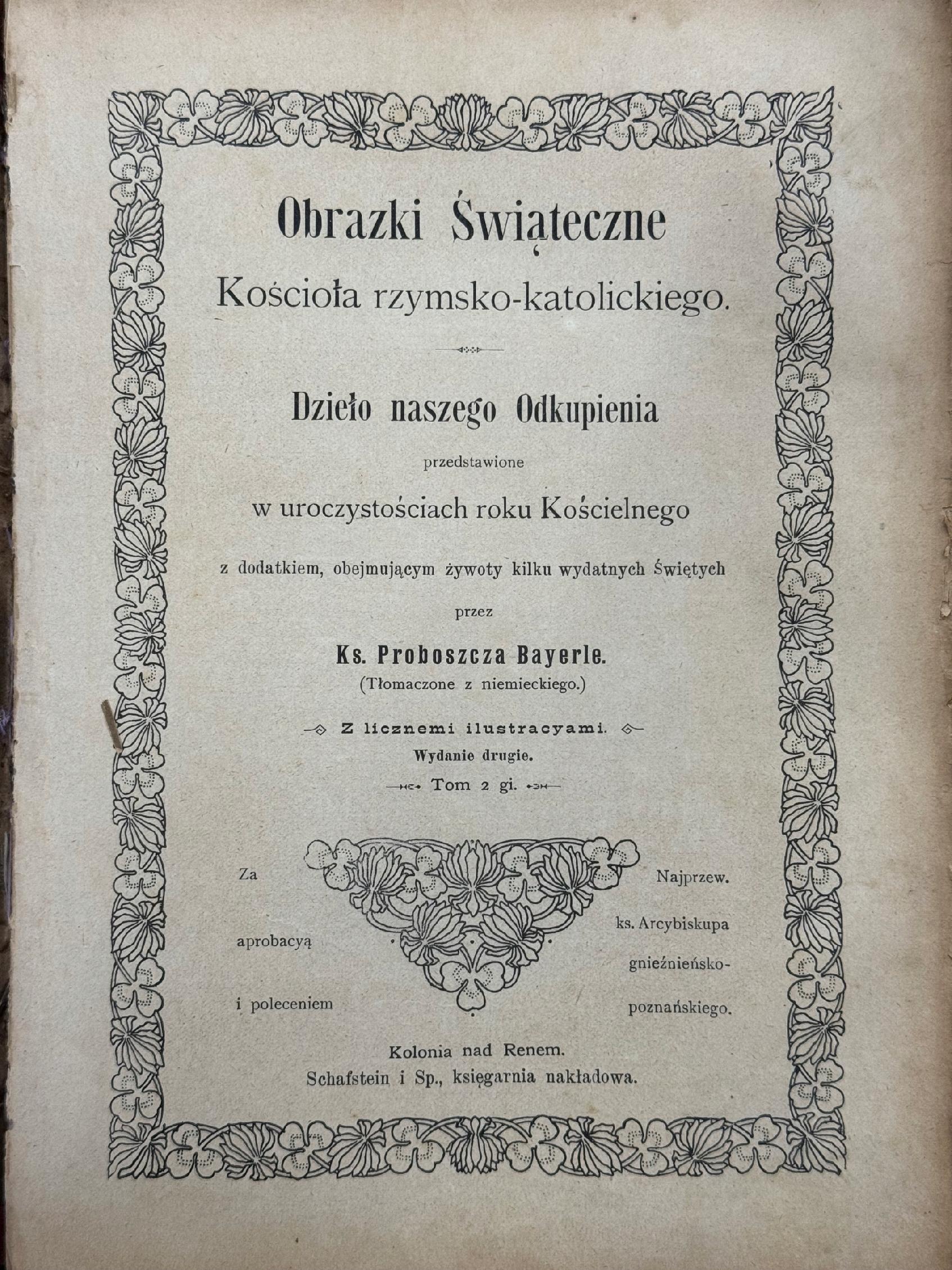 Obrazki świąteczne Kościoła rzymsko-katolickiego Bayerle Bernard Gustav