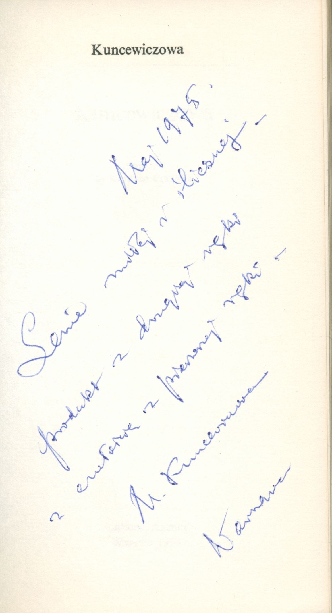 Kuncewiczowa, Ivanickowa H. [ded. i autograf Marii Kuncewiczowej] [1974]