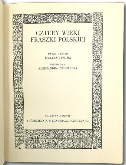 Cztery wieki fraszki polskiej J. Tuwim [artystyczna oprawa introligatorska]