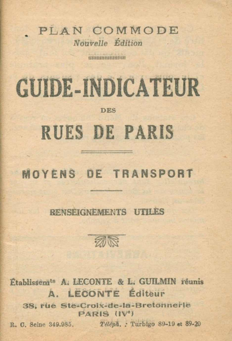 Plan Commode de Paris Rues et Monuments Metropolitain Autobus [Paryż 1933]