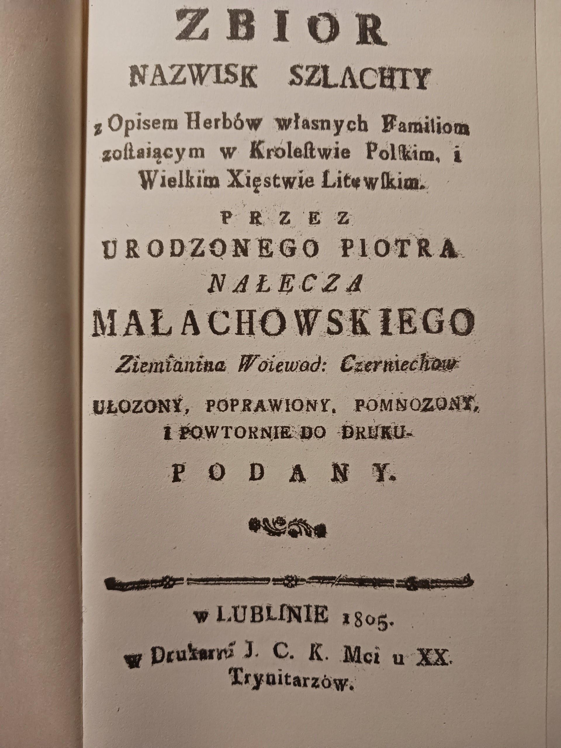 Zbiór nazwisk szlachty Piotr Nałęcz-Małachowski [reprint 1805 rok]