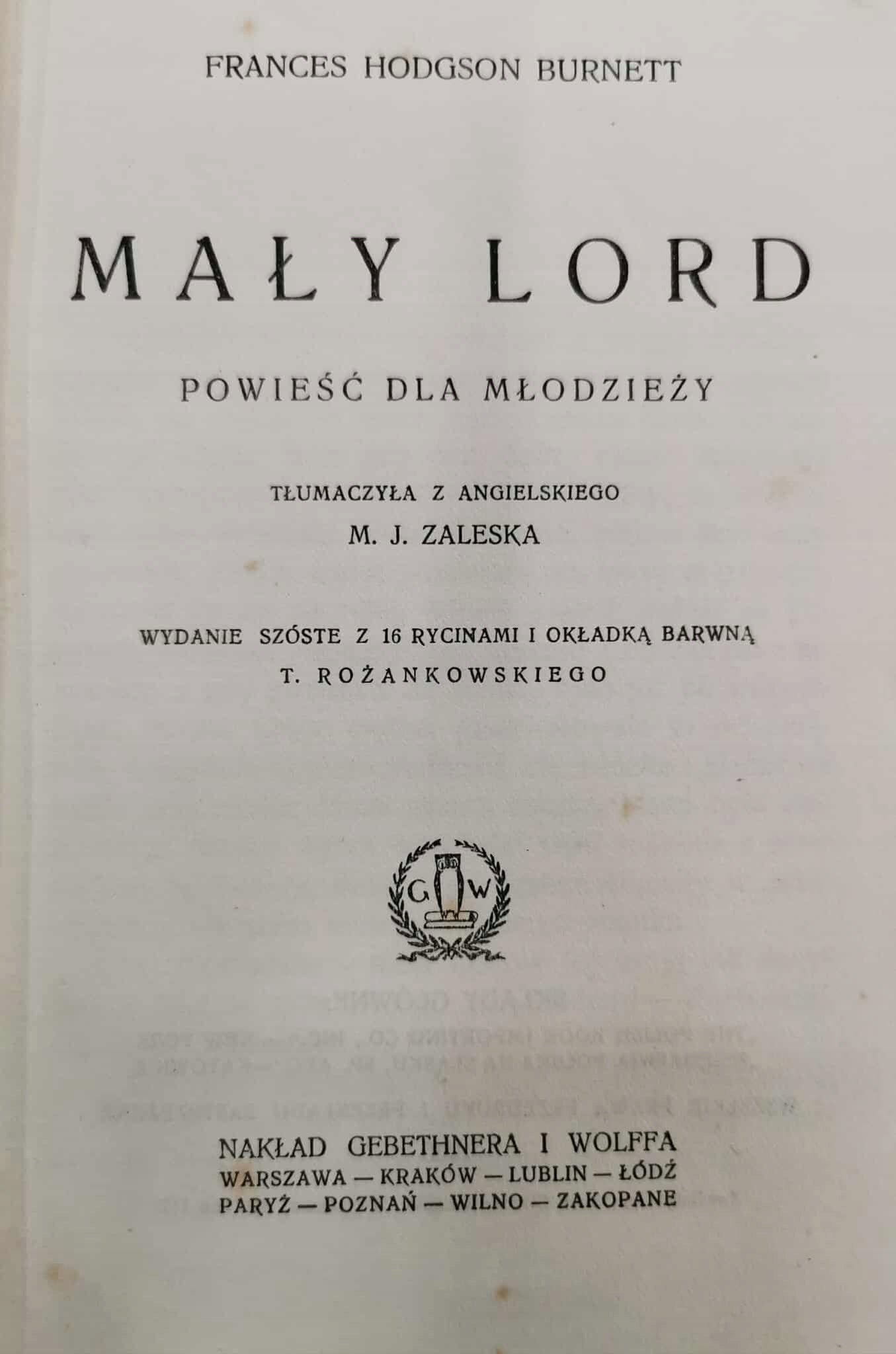 Mały Lord, F. H. Burnett [1925]