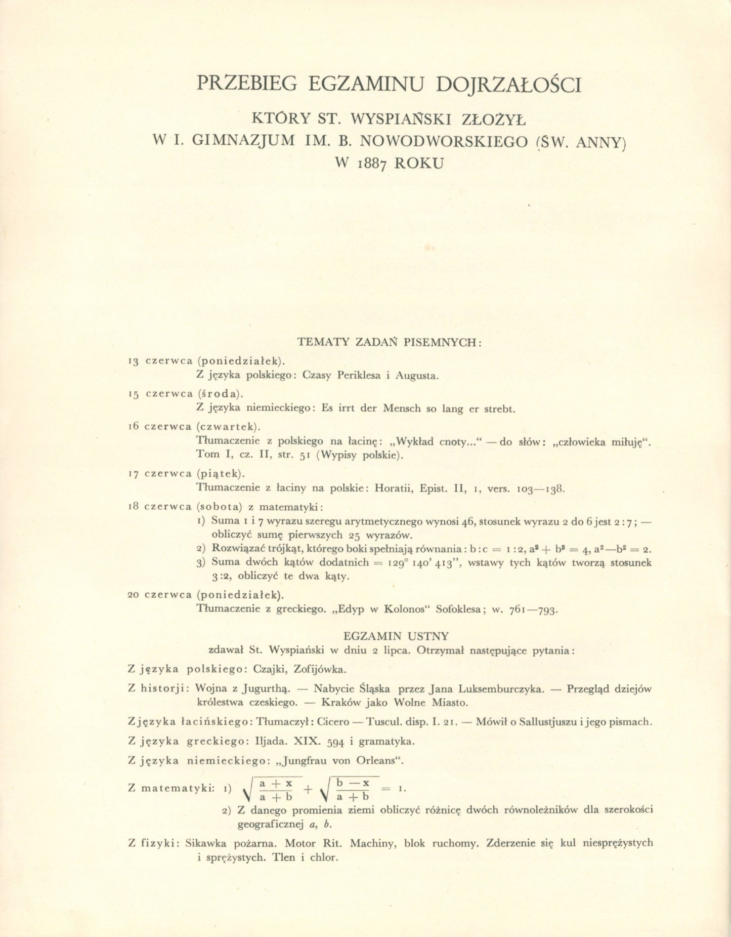 Stanisławowi Wyspiańskiemu wieszczowi niepodległej Polski [1932]