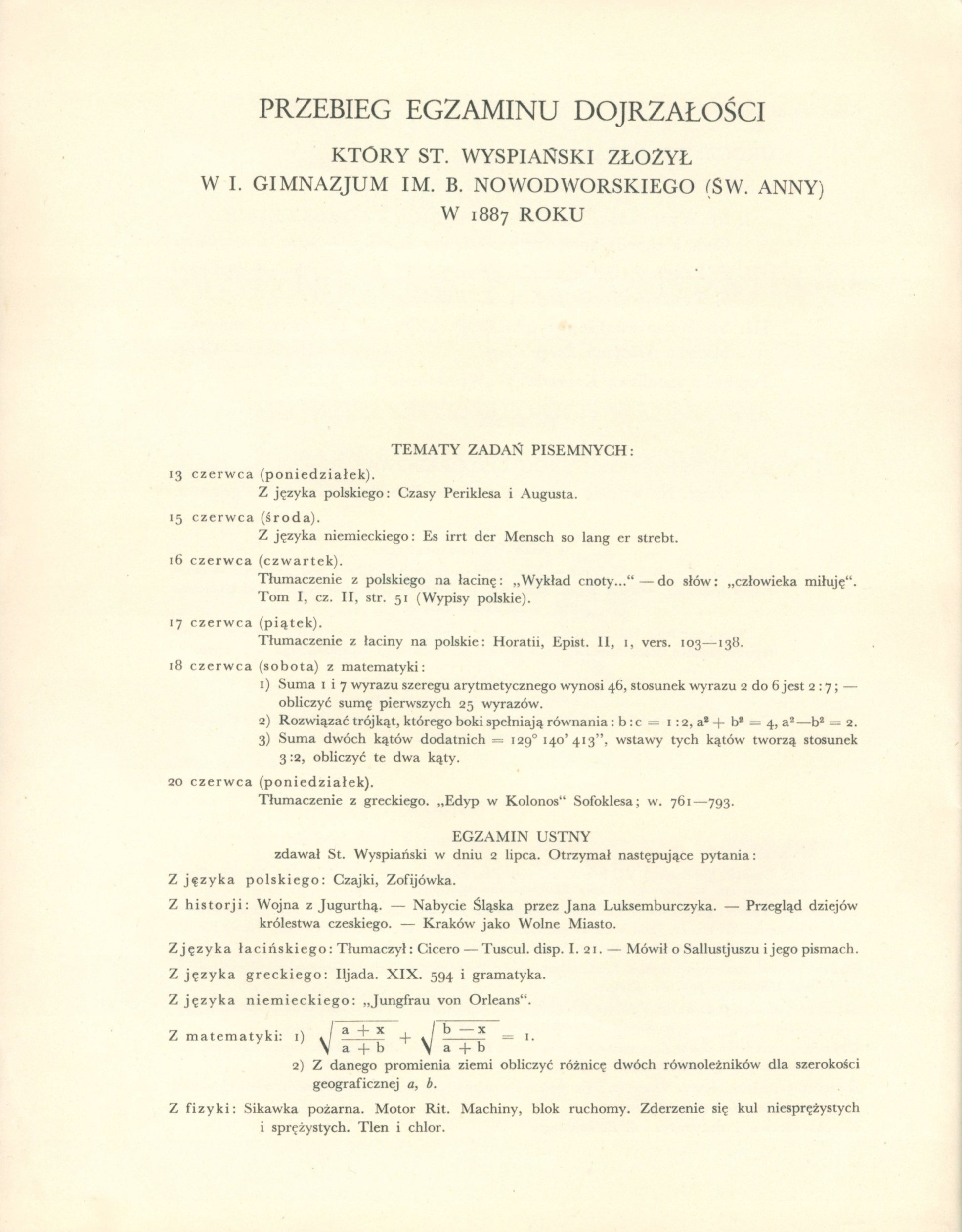 Stanisławowi Wyspiańskiemu wieszczowi niepodległej Polski [1932]